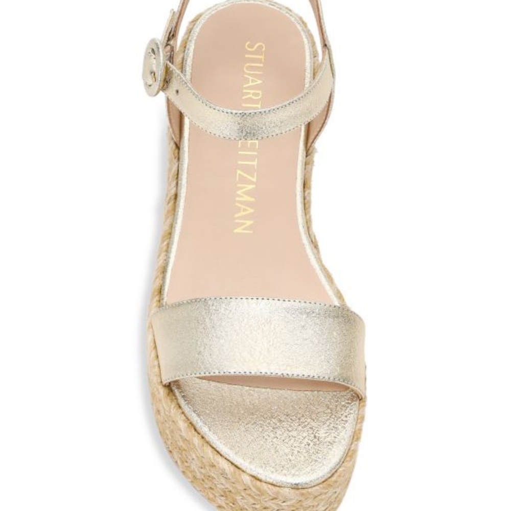 Stuart Weitzman Gold Metallic Espadrille Platform Sandals